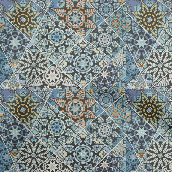 oneOone Viscose Chiffon Medium Blue Fabric Moroccan Mosaic Floral Sewing Material Print Fabric By The Yard 42 Inch Wide