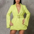 thumbnail image 2 of safuny Women's Long Sleeve Dress Fashion Solid Turn Down Neck Buttons Casual Work Formal Dress Dressy Lounge Trendy Blazer Pullover Yellow M, 2 of 5