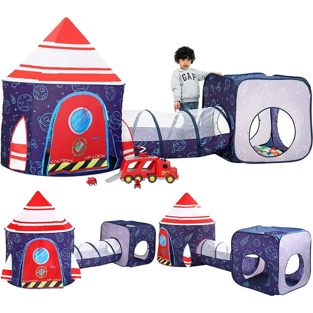 JOYIN 4pcs Blue Rocket Ship Play Tent with Tunnel, PopUp Tent