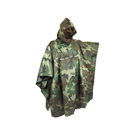 MIL-TEC Ripstop Wet Weather Poncho, Woodland Camo, OSFM