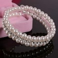 thumbnail image 4 of UDIYO Women's Fashion Elegant White Faux Pearls Rhinestone Stretch Bangle Bracelet, 4 of 5