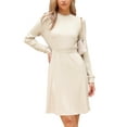 thumbnail image 1 of Vestido de manga larga INSPIRE CHIC para mujer, vestido de suéter de punto acanalado texturizado, cuello redondo, talla L, color albaricoque, 1 of 6