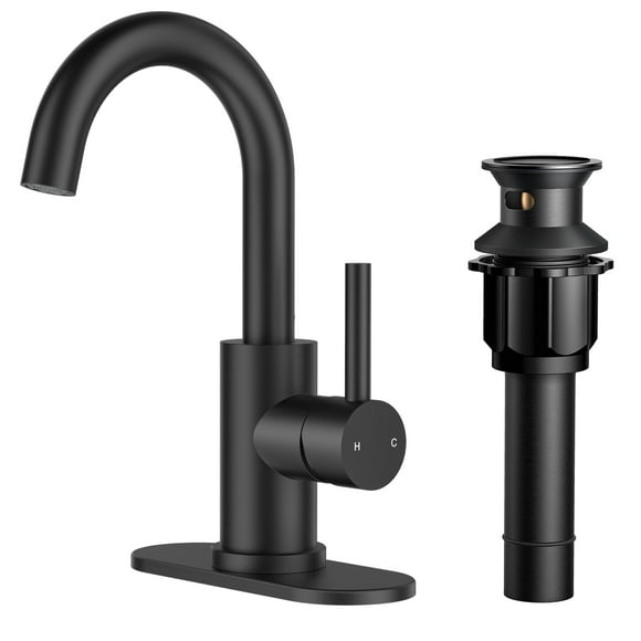 FORIOUS Black Bathroom Faucet 1 or 3 Hole Sink Single Handle, 360° Swivel Gooseneck Spout, Matte Finsh, Leak-Free, with cUPC Supply Line and Metal Pop Up Drain, S
