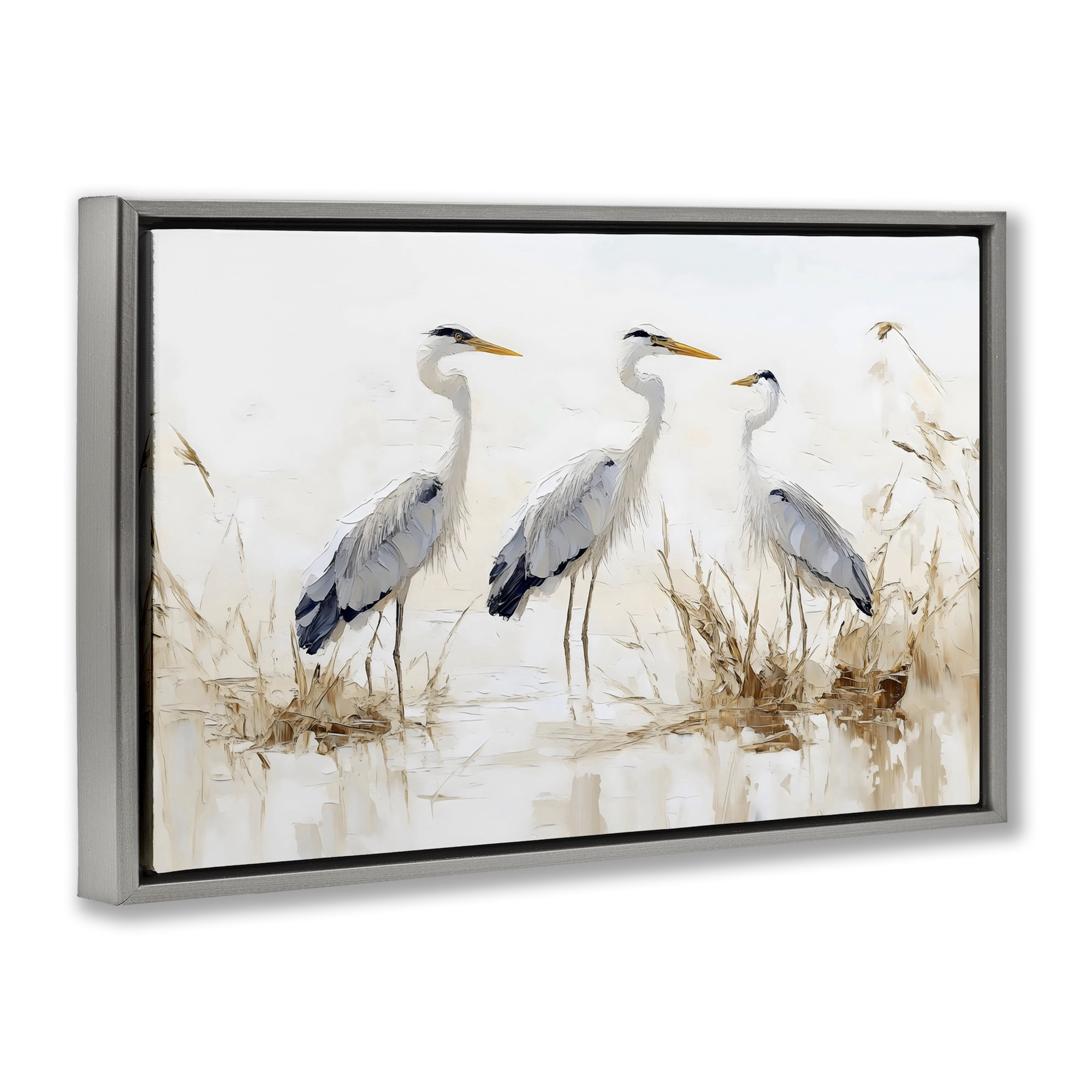 Stupell Industries Neutral Blue Herons in Reeds Gray Framed Floater Canvas Wall Art, design by LSR Design Studio