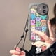 thumbnail image 3 of Compatible for iPhone 12 Case, Cute Clear Cartoon Bear Animal with Heart Beaded Lanyard Wrist Strap for Women Girly, Soft TPU- Monster, 3 of 4