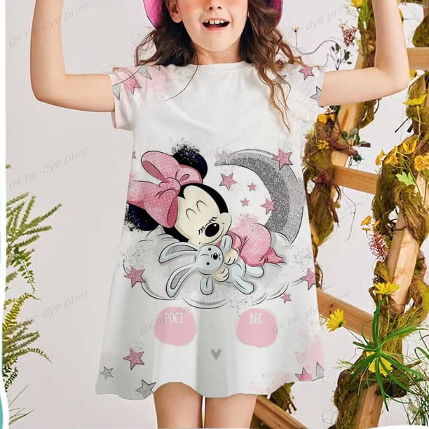 Nuevo vestido de princesa de verano para niñas, vestido de manga corta, dulce Disney, Minnie, Mickey Mouse, Vestidos estampados, ropa para bebés, ropa para niños 4T Gao Jinjia LED