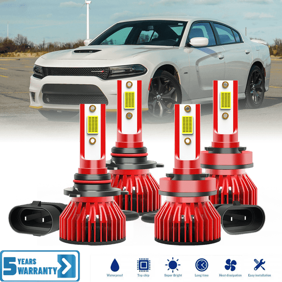 Fit for Dodge Charger 2011 2012 2013 2014 – 9005 H11 LED Headlight Combo 4 Pack, 6,500K Cool White 30,000LM Super Bright, Premium LED High Low Beam Lamp Upgrade Set