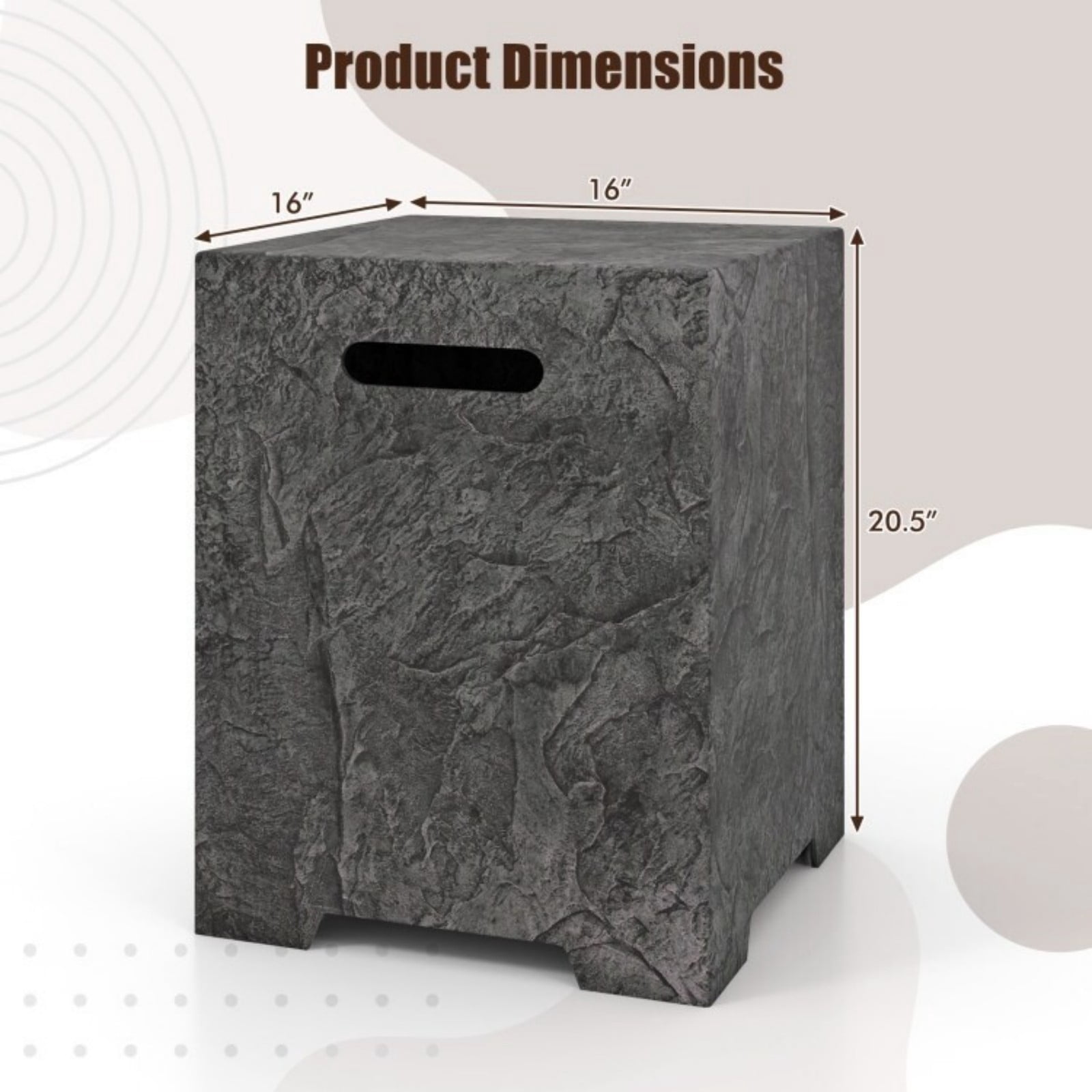 Propane Tank Cover Table 16" x 16", Outdoor Side Table for 20 lb Propane Tank, Stone Look Tank Hideaway with Waterproof PVC Cover & Adjustable Feet, Gray