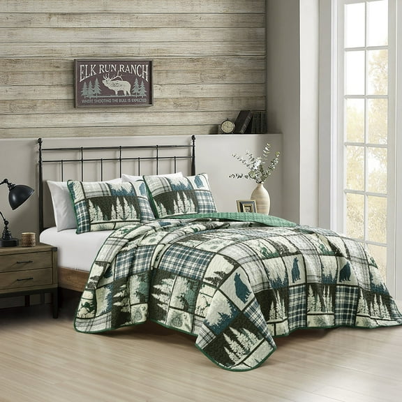 MarCielo 3 Pcs Cabin Lodge Rustic Country Quilt Bedspread Set Queen