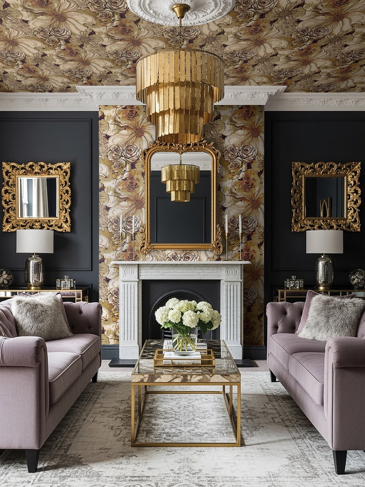 Harry & Grace Metallic Bronze & Wine Ink Rose Peel and Stick Wallpaper - 20.5 in. W x 18 ft. L Roll
