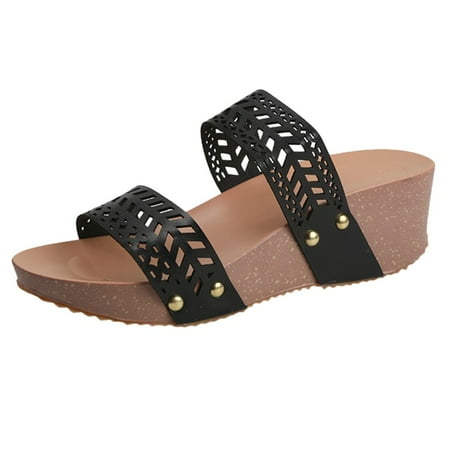 

Women Summer Wedges Shoes Peep Toe Slipper Hollow Carved Beach Leisure Slipper