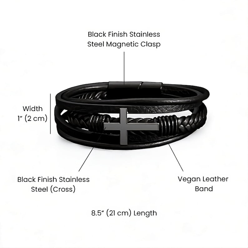 Mens Cross Leather Bracelet Gift For Boyfriend On Birthday Anniversary Christmas Present Keepsakes Message Card Jewelry For Him