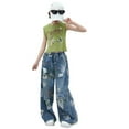 thumbnail image 5 of MUXiin Girls Jeans Size 7 Breathable Straight Leg Wide Leg Jeans Classic Skater Denim Pants Long Trousers Streetwear Flap Pockets, 5 of 5