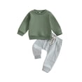 thumbnail image 1 of ZAXARRA Toddler Boy Fall Outfits Solid Color Crew Neck Long Sleeve Sweatshirt and Long Pants Set 2Pcs Clothes Set, 1 of 6