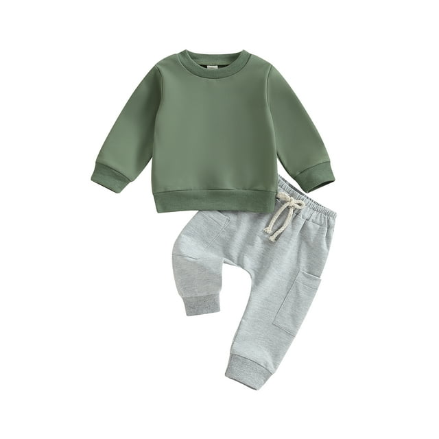ZAXARRA Ensemble Automne pour Garçon Tout-Petit Couleur Unie Col Rond Sweat à Manches Longues et Pantalon Long Ensemble 2 Pcs
