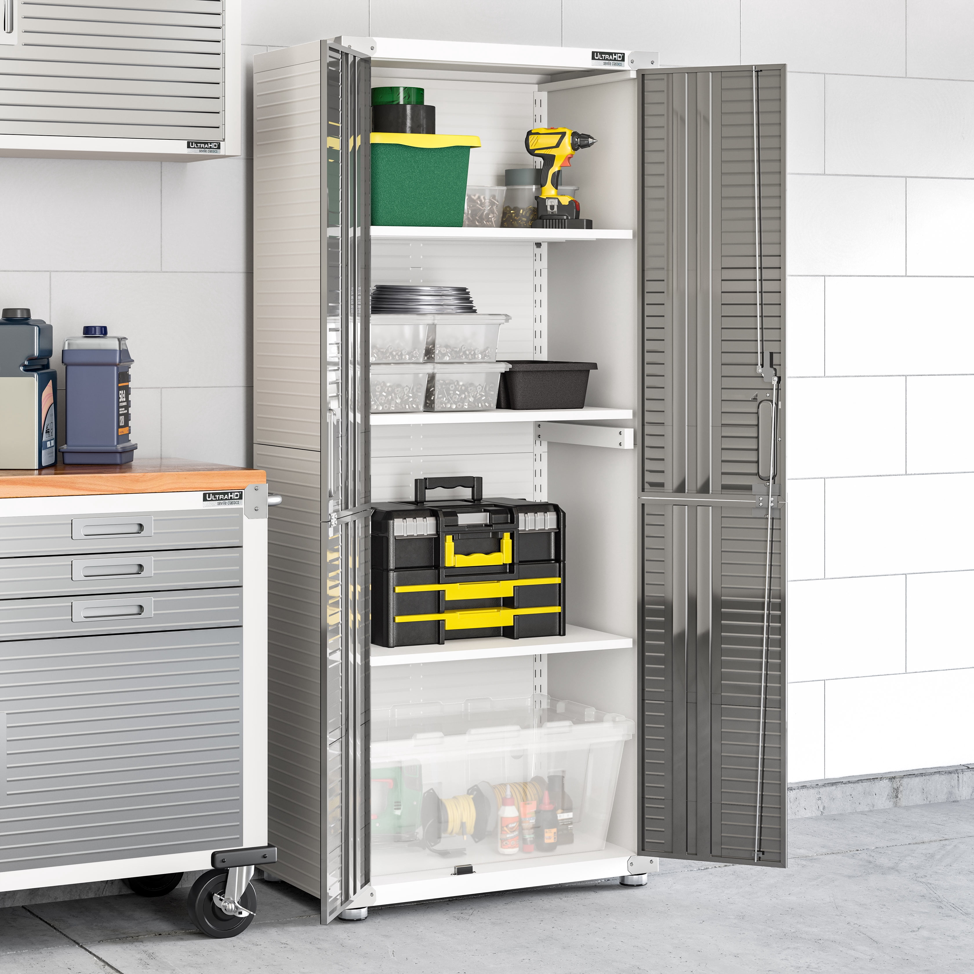 Seville Classics UltraHD® Steel Body Lockable Storage Cabinet Organizer Locker Shelving Unit, White, 30" W x 18" D x 72" H