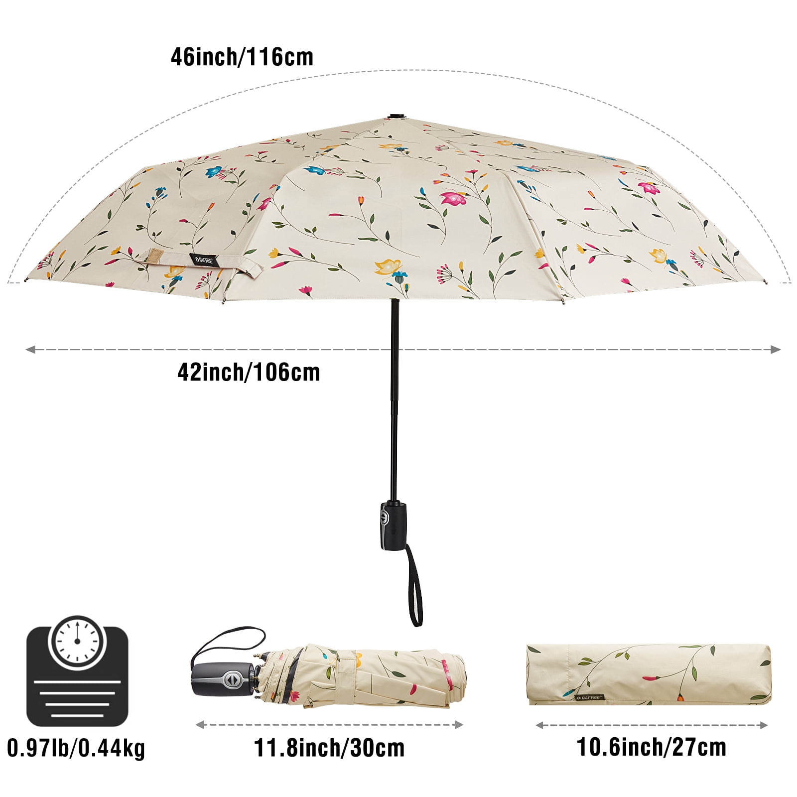 G4Free UPF 50+ UV Protection Large Travel Umbrella 42/46 Inch Auto Open Close Windproof Sun Blocking Umbrella