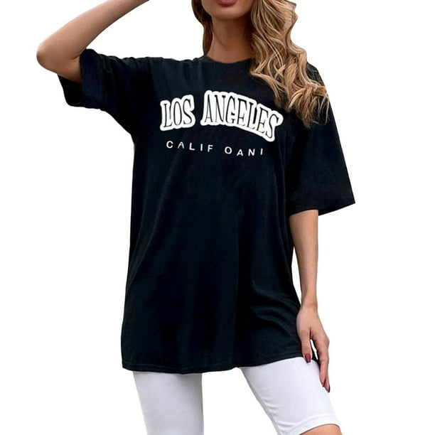 Gibobby Playera de Verano para Mujer Camiseta holgada manga corta con cuello redondo y estampado labios a la y americana para mujer Top primavera y vera(Negro,XL)