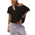 thumbnail image 6 of Czanzd Women's Oversized Off-Shoulder T-Shirt Loose Fit Casual Short Sleeve Top,Black,S, 6 of 6