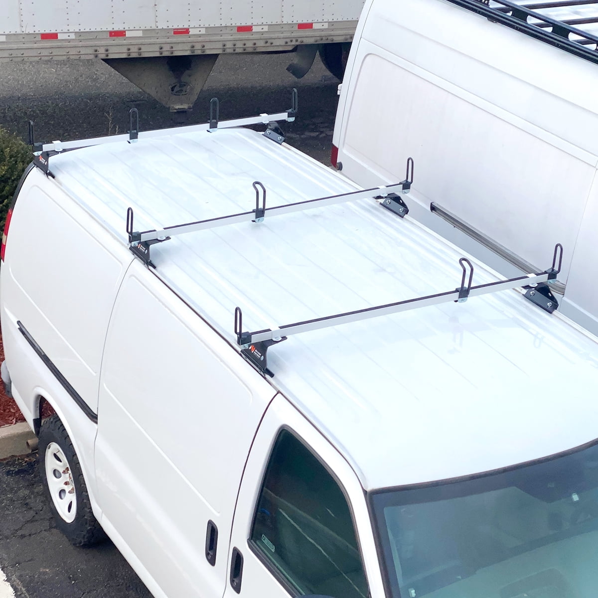 Vantech GFY Heavy Duty 3 Bar Ladder Roof Rack Fits: Chevy Express All Year & Trims (White)