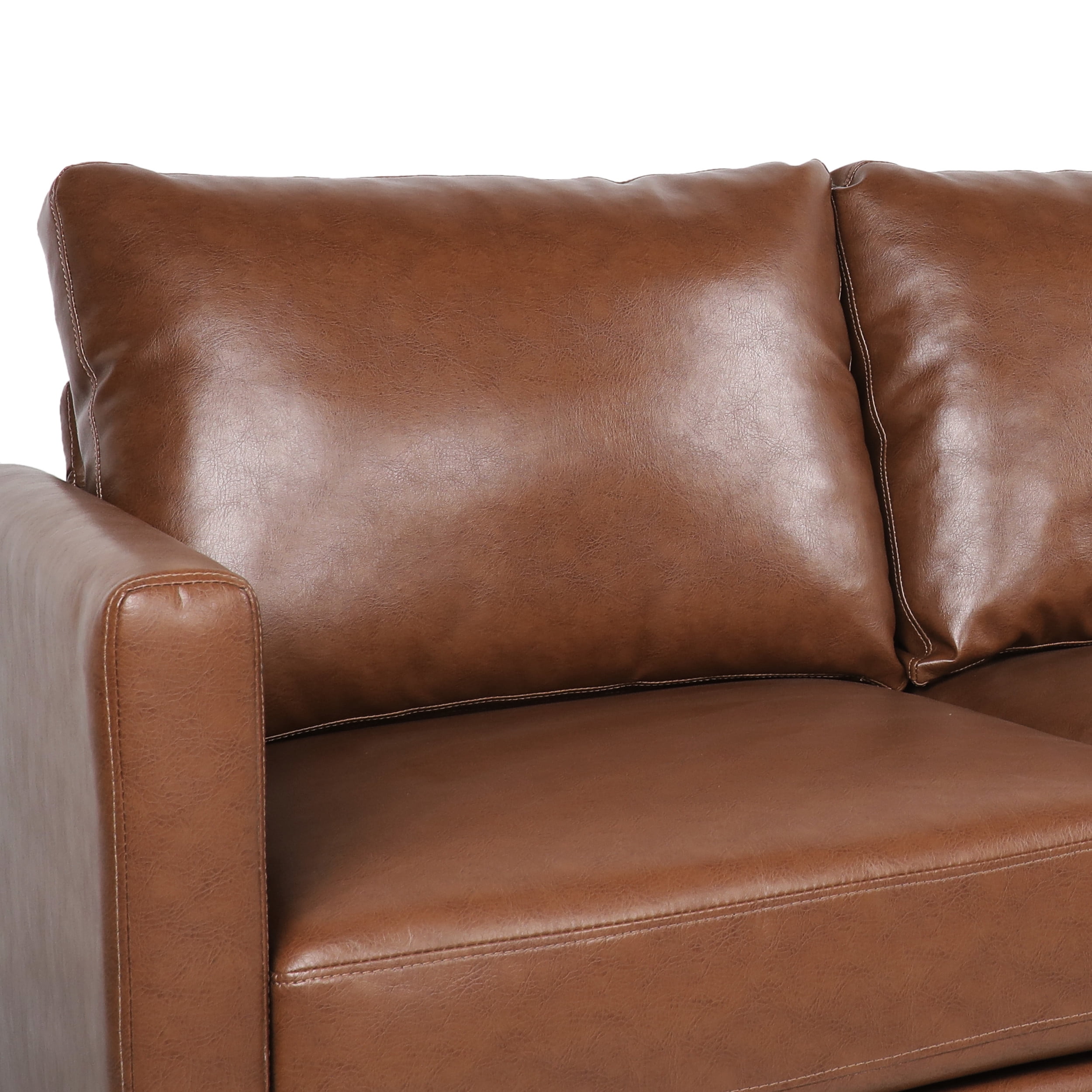Noble House Carey Faux Leather 3 Seater Sofa, Cognac Brown and Dark Brown