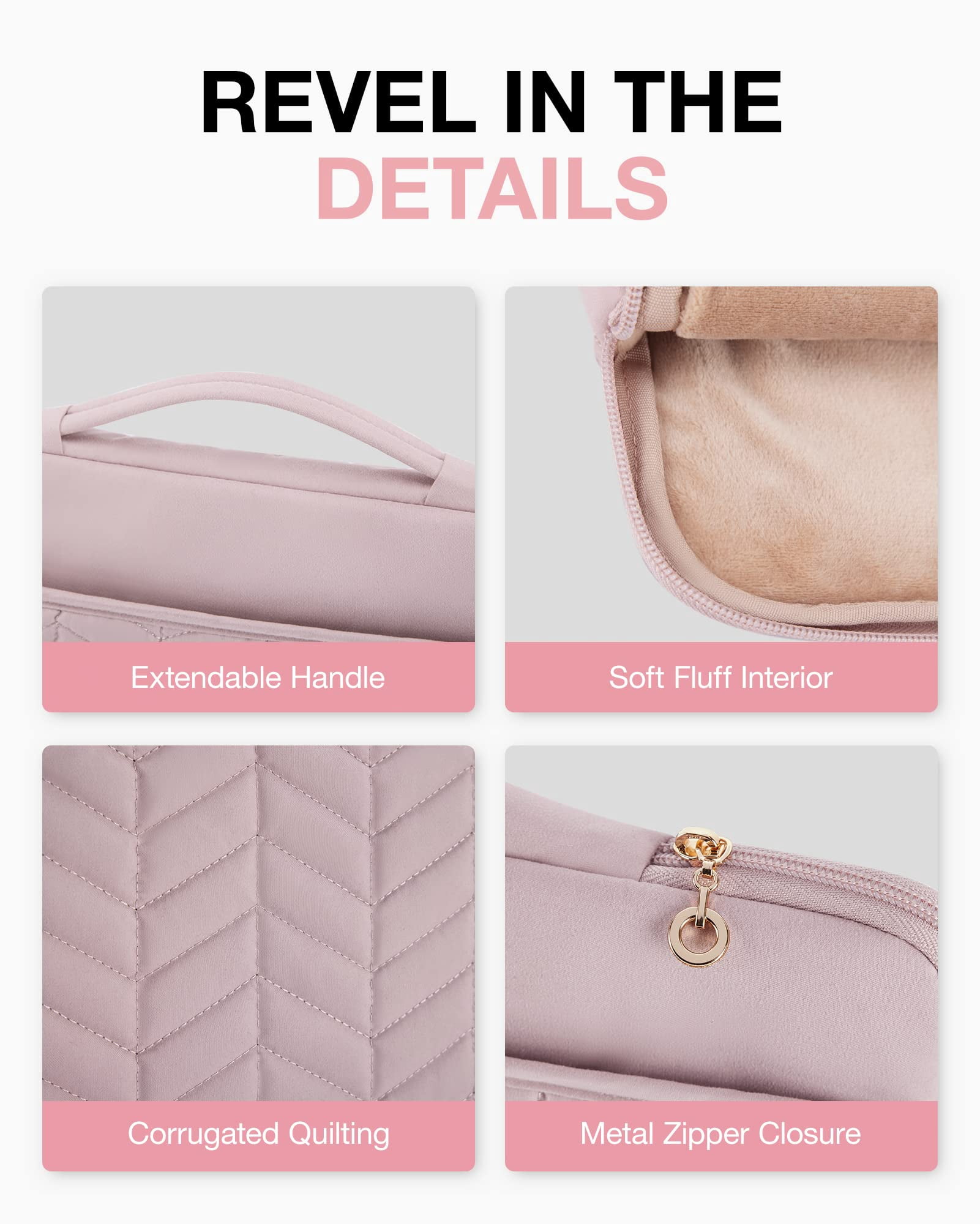 BAGSMART 15-16" Laptop Sleeve Bag Compatible with MacBook Air Pro, Puffy Padded Protective Slim Laptop Case with Accessories Bag, Pink