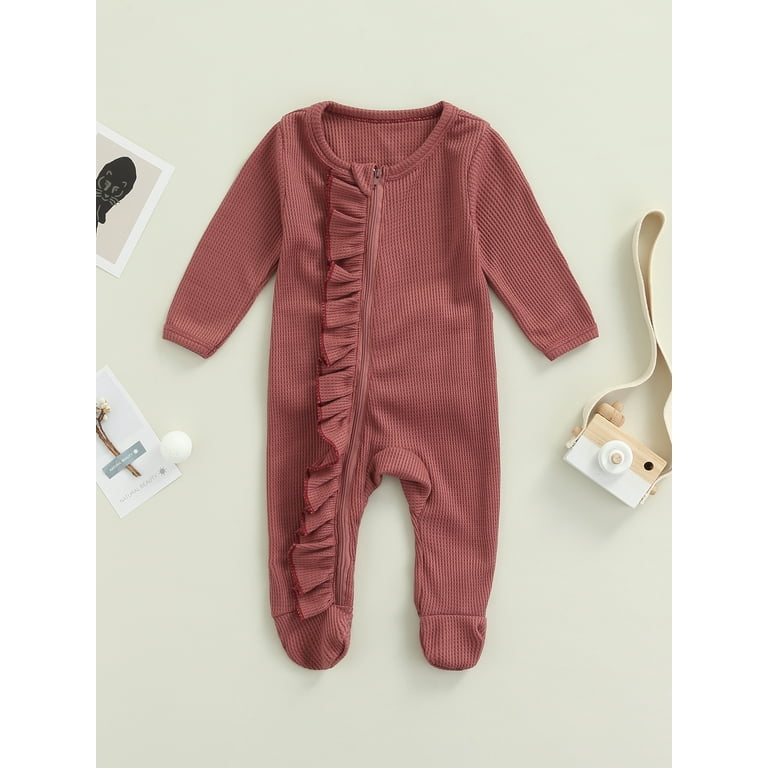 Baby Boy Girl Footie Pajamas Waffle Knit Romper Zippers Sleeper