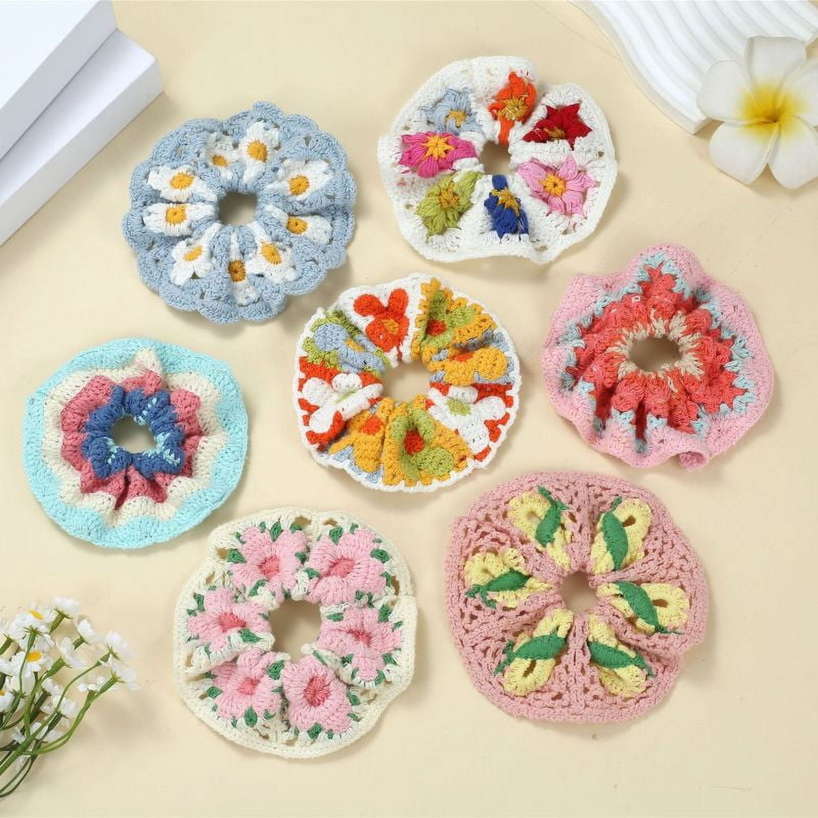 Korean-style handmade knitted big intestine hair tie, elegant pastoral bun hair accessory, sweet ponytail rubber band