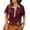 Wine, variant on Rutainlusire Women's Color Block Collared Denim Trim Button Short Sleeve Tops Blouses Women's Colorblock Short Sleeve Button-Down Top With Contrast Collar
