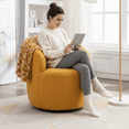 thumbnail image 2 of PORKISS Swivel Accent Chair, Armchair with Teddy Fabric, Barrel Chair with Black Powder Coating Metal Ring for Living Room, Bedroom, Yellow, 2 of 7