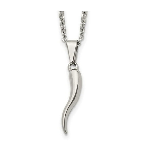 Italian Horn Pendant Necklace in Stainless Steel with Chain (22 inches) for Men