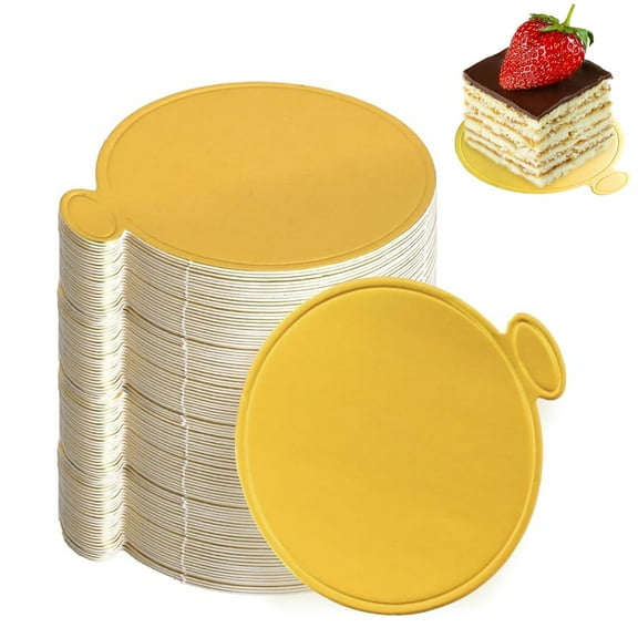 50 Pcs Golden Cake Boards 3.5 inch Mini Paper Tray Dessert Display Tray Mousse Cupcake Decorating Plates Bread Stand for DIY Baking Birthday Wedding Party Supplies By Yahome