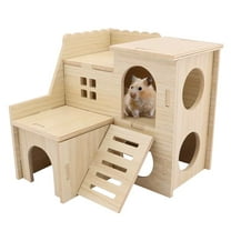Hamster House Wooden Hideout for Small Animals Double-Decker Hut for Hamsters Gerbils and Guinea Pigs Cozy