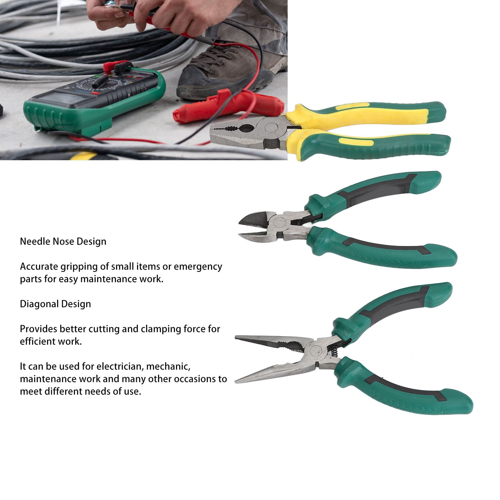 BIMZUC 3PCS Plier Set 6 Inch Diagonal Cutting Needle Nose 8 Inch Wire Multifunctional Electrician Manual Repair Tool