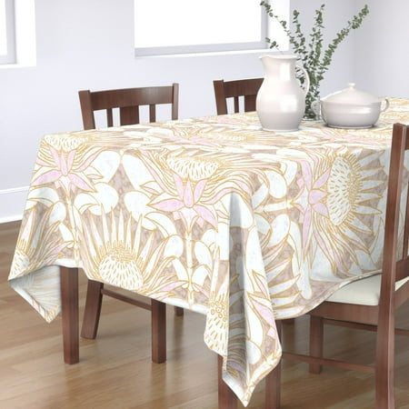 

Cotton Sateen Tablecloth 70 Square - Pink King Protea Art Deco Champagne Beige Marble Nouveau Print Custom Table Linens by Spoonflower
