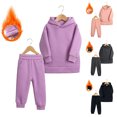 thumbnail image 4 of Mercatoo Kids Baby Girls Boys Clothes Set Warm Thick Solid Cotton Long Sleeve Sweatshirt and Pants Fall Winter Outfit, 4 of 5