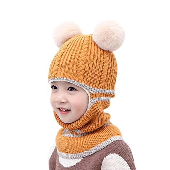 Kids Winter Plus Velvet Thickened face Protection Scarf Skull Caps Cute Beanie Cap Winter Soft Warm Knit Caps