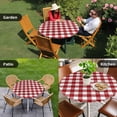 thumbnail image 4 of Farmhouse Buffalo Plaid Round Tablecloth for 36-44 Inch Tables, Fitted Table Cover with Elastic Edge, Red White Checkered Waterproof Outdoor Table Cloth Protector for Patio Garden Dinner Picnic, 4 of 9