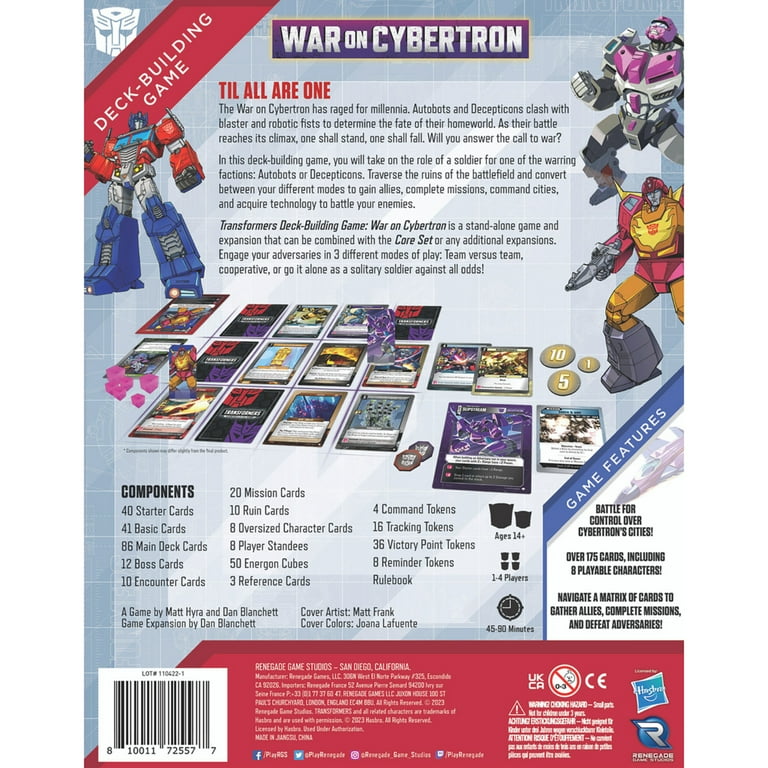 Renegade Game Studios Transformers Deck-Building Game: War On Cybertron - Stand Alone Game & Expansion, Ages 14+, 1-4 Players, 45-90 Min Renegade Game Studios Transformers Deck-Building Game: War On Cybertron - Stand Alone Game & Expansion, Ages 14+, 1-4 Players, 45-90 Min