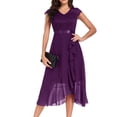 thumbnail image 5 of Gala Dresses for Women V Neck Floral Lace Short Sleeve Bridesmaid Maxi Dress Wedding Mid Length Formal Evening Dress Purple M, 5 of 8