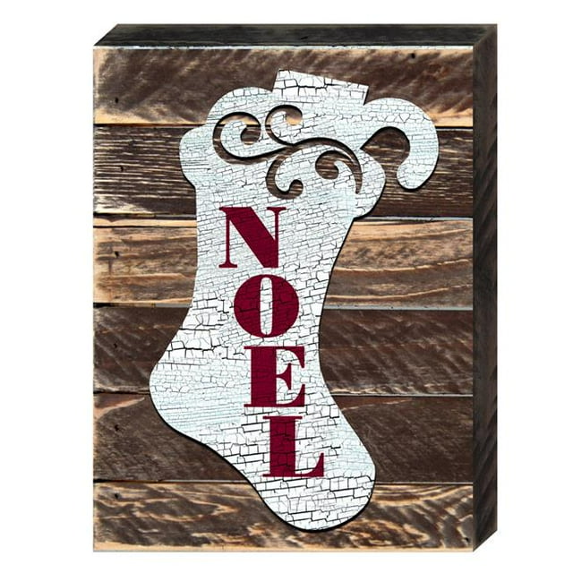Designocracy 98802-18 Noel Stocking Holiday Art on Board Wall Decor