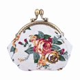 thumbnail image 1 of Coin Pouch Canvas Card Purse Clasp Closure Classic Rose Pattern Keys Wallet Gift Round, 1 of 7