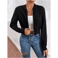 thumbnail image 4 of Flight Jacket Women Light-Weight Casual Zip Up Jacket Cropped Long Sleeve Fashion, Fall Black XL, 4 of 9