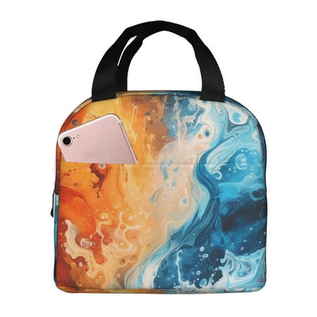 Insulated Lunch Bag for Women Men - Red and Blue Waves Leakproof Cooler Lunch Box for Women Men  Lunch Tote Bags for Work School Picnic Travel