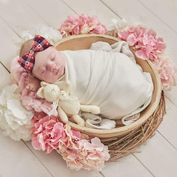 Pofeuu Heart Plaid Print Baby Newborn Hats Set Knot Beanie Hats Soft for Infant Baby Girls Boys Caps