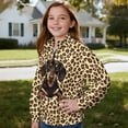 thumbnail image 3 of Chaqlin Leopard Print Dachshund Kids House Sweatshirt Quarter Zip Up Pullover Sweatshirts Cozy Comfy Casual for Home Lounge Loungewear Wear Size 13-14, 3 of 7