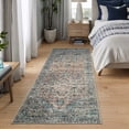 thumbnail image 2 of Bloom Rugs Washable Non-Slip 10 ft Runner - Blue Green / Tangerine Traditional Oriental Runner for Entryway, Hallway, Bathroom, and Kitchen - Exact size: 2'6" x 10', 2 of 9