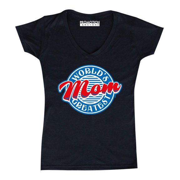 P&B World's Greatest Mom Funny Women's V-neck, Black, M