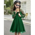 thumbnail image 5 of Oudiya Girls Mesh Puff Lantern Long Sleeve Green Dress Mock Neck Formal Party A Line Short Tulle Dress, 5 of 6