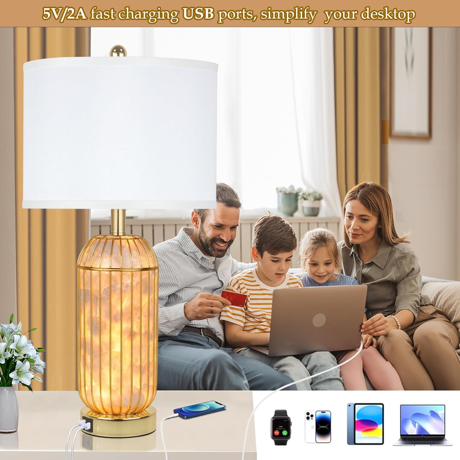 Nordic Hygge Gold Table Lamps Set of 2, Capiz Shell